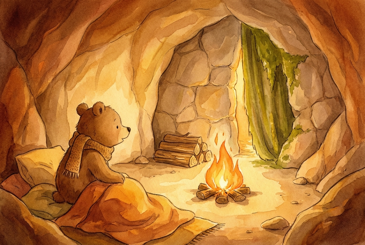 Bo der Bär entdeckt hinter dem Feuer, weiter hinten, einen schmalen, hellen Lichtsaum – einen Ausgang.